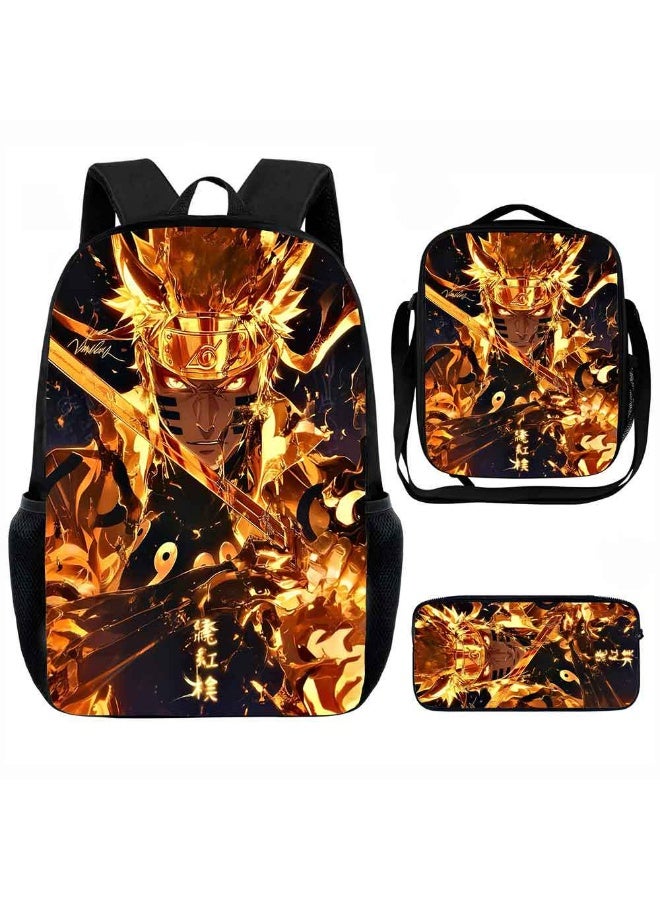 Naruto The new Naruto backpack, pencil case, shoulder bag, three-piece suit, men's and women's leisure sports travel backpack, large-capacity backpack for students to start school - Image 1