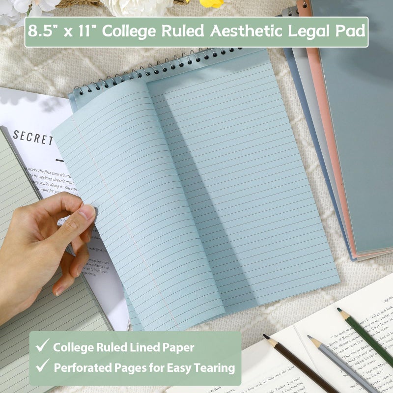 gisgfim 6 Pcs Neutral Top Bound Spiral Notebooks 8.5" x 11" College Ruled Aesthetic Legal Pad Steno Pads Colored Paper Assorted Covers Wirebound Notepad for Writing School Office Supplies - Image 4