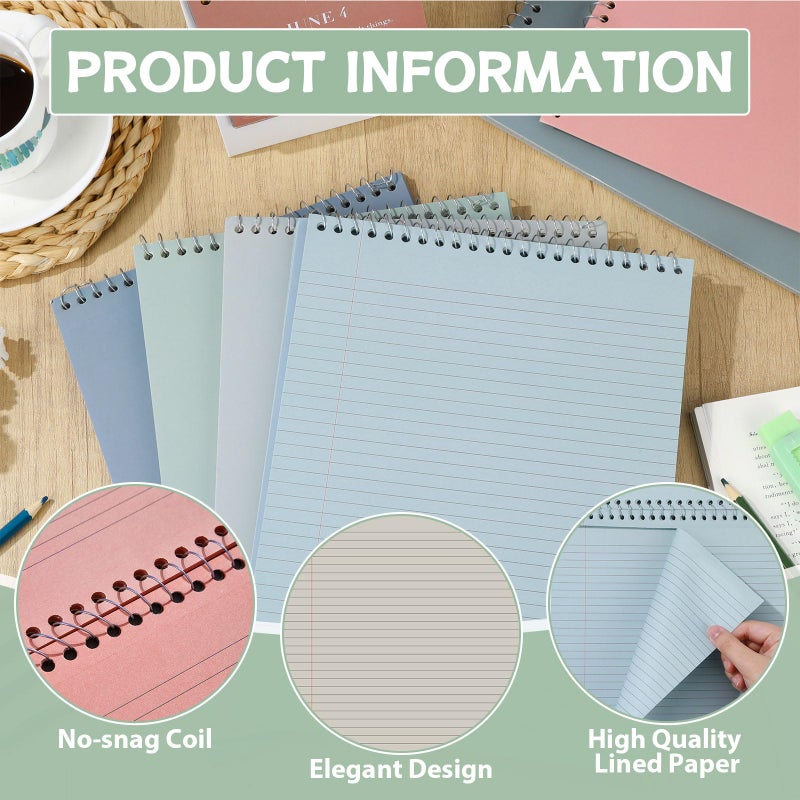 gisgfim 6 Pcs Neutral Top Bound Spiral Notebooks 8.5" x 11" College Ruled Aesthetic Legal Pad Steno Pads Colored Paper Assorted Covers Wirebound Notepad for Writing School Office Supplies - Image 3