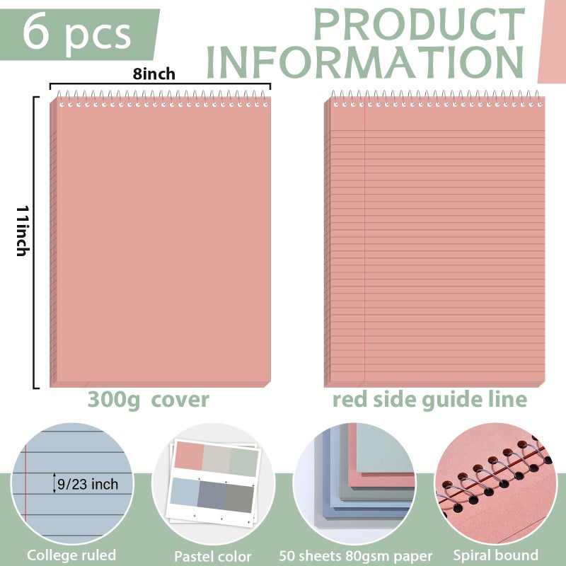 gisgfim 6 Pcs Neutral Top Bound Spiral Notebooks 8.5" x 11" College Ruled Aesthetic Legal Pad Steno Pads Colored Paper Assorted Covers Wirebound Notepad for Writing School Office Supplies - Image 2