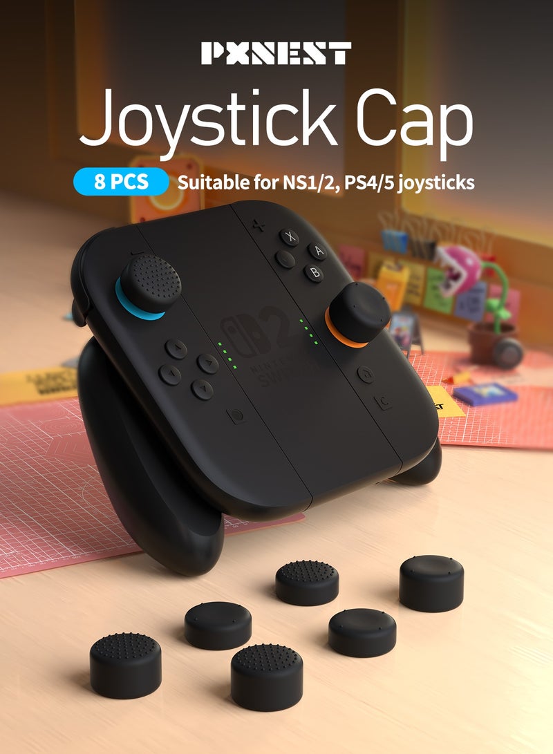 بيكسنست 8 قطع أغطية عصا التحكم متوافقة مع Switch 2 / Switch / OLED / Lite وPS4 / PS5، أغطية سيليكون مانعة للانزلاق، تصميم مرتفع ومنخفض للألعاب - Image 2