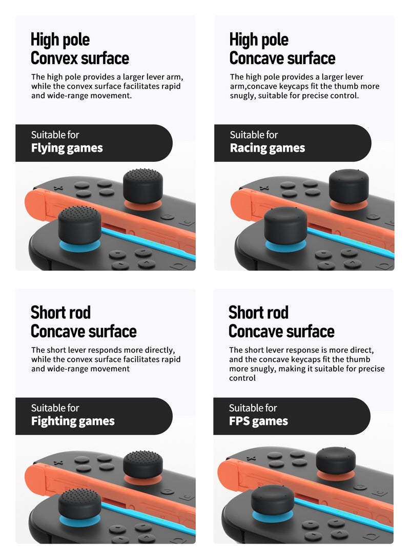بيكسنست 8 قطع أغطية عصا التحكم متوافقة مع Switch 2 / Switch / OLED / Lite وPS4 / PS5، أغطية سيليكون مانعة للانزلاق، تصميم مرتفع ومنخفض للألعاب - Image 3