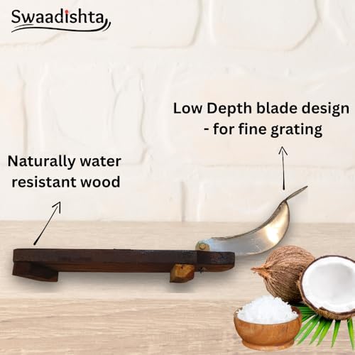 Swaadishta Traditional Coconut Scraper Manual Stainless Steel Blade | Effortless Grating, Every Time | Coconut Grater | Chirava | Thengai Thuruvi | Aruvamanai Kathipeeta | (Large) - Image 4
