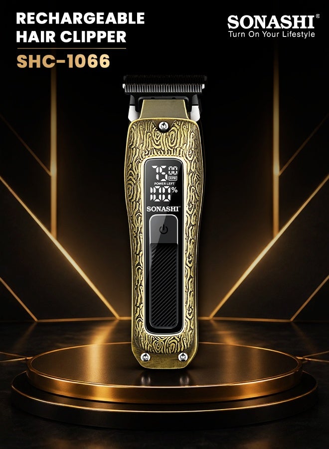 SONASHI Cordless Hair Trimmer for Men T-Blade, Metal Body, LCD Display, 3000mAh Battery, 4H Runtime, Type-C Charging, Travel Lock, 5 Comb Attachments SHC-1066 Gold gold - Image 1