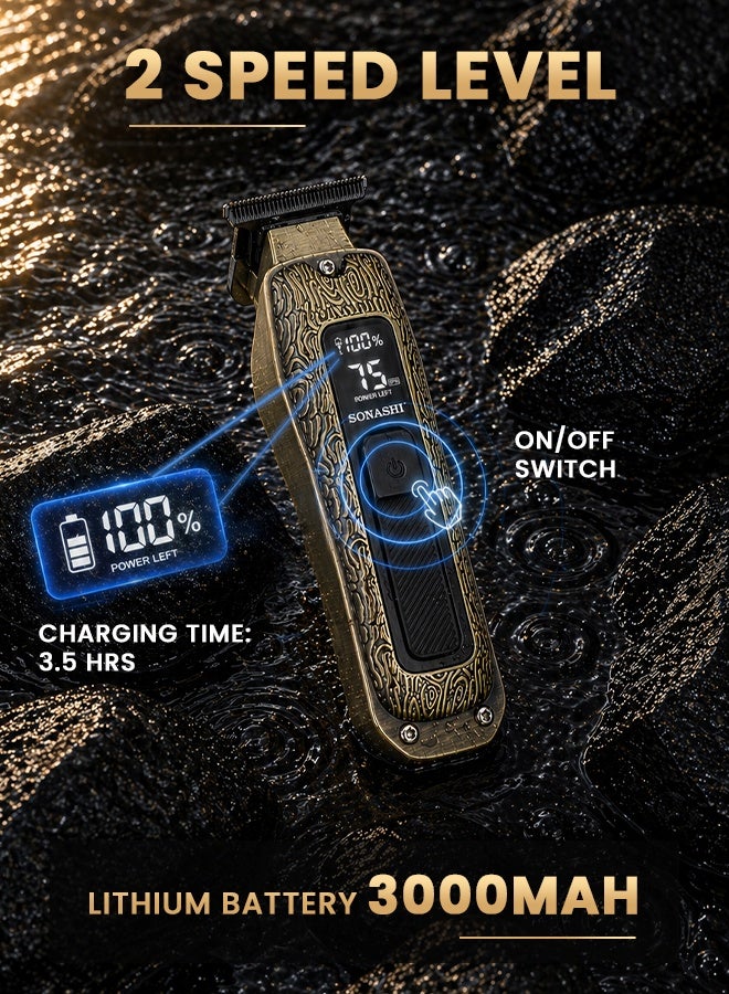 SONASHI Cordless Hair Trimmer for Men T-Blade, Metal Body, LCD Display, 3000mAh Battery, 4H Runtime, Type-C Charging, Travel Lock, 5 Comb Attachments SHC-1066 Gold gold - Image 4