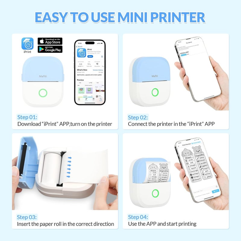 mafiti Mini Printer - Bluetooth Photo Printer for Ultra-Clear Photo Printing, Rechargeable 1200mAh Battery Ideal for Study Notes, Diagrams, Photos, Journals, and Product Labels - Image 5