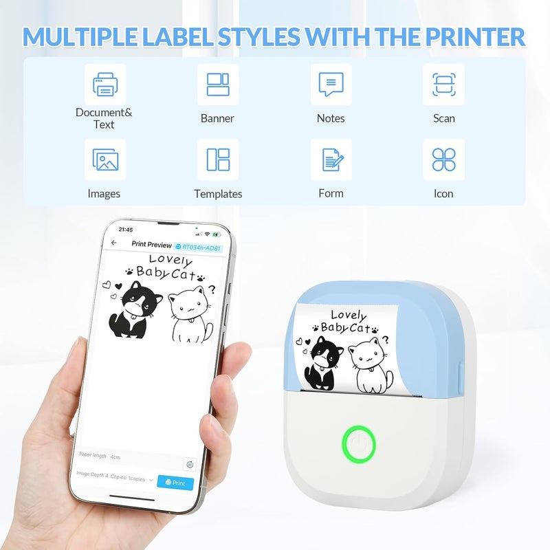 mafiti Mini Printer - Bluetooth Photo Printer for Ultra-Clear Photo Printing, Rechargeable 1200mAh Battery Ideal for Study Notes, Diagrams, Photos, Journals, and Product Labels - Image 3