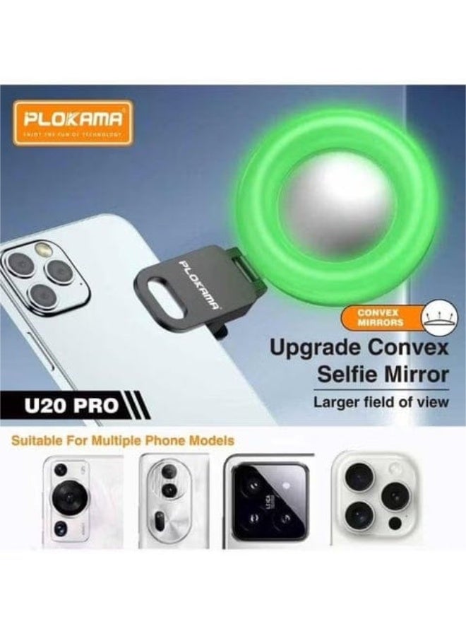 التخطيط مصباح سيلفي PLOKAMA U20 PRO LED + إضاءة تعبئة RGB | مصباح سيلفي قابل لإعادة الشحن بمشبك، 300 مللي أمبير، مع مرآة - Image 5