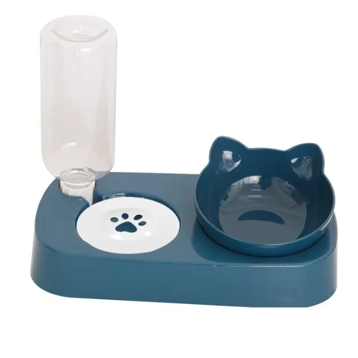 rizopets Cat Bowl Set with Water Dispenser, Automatic Pet Feeder, Cat-Shaped Food Bowl, Navy Blue - Image 1
