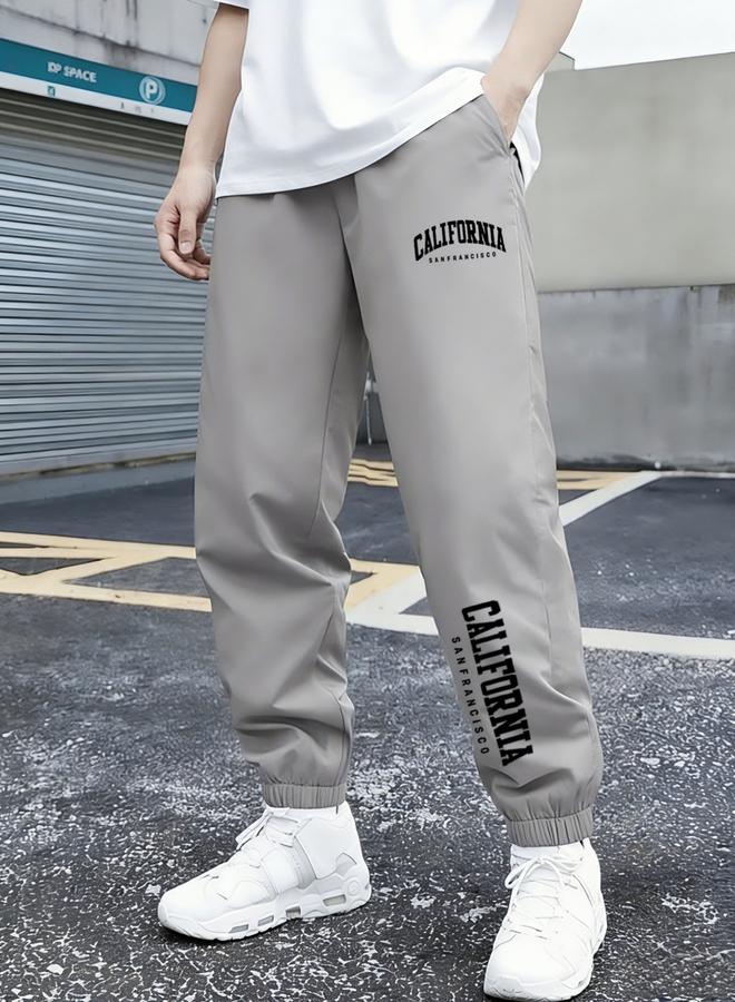 Take Two Boys Grey California Slogan Tapered Track Pants - Image 1