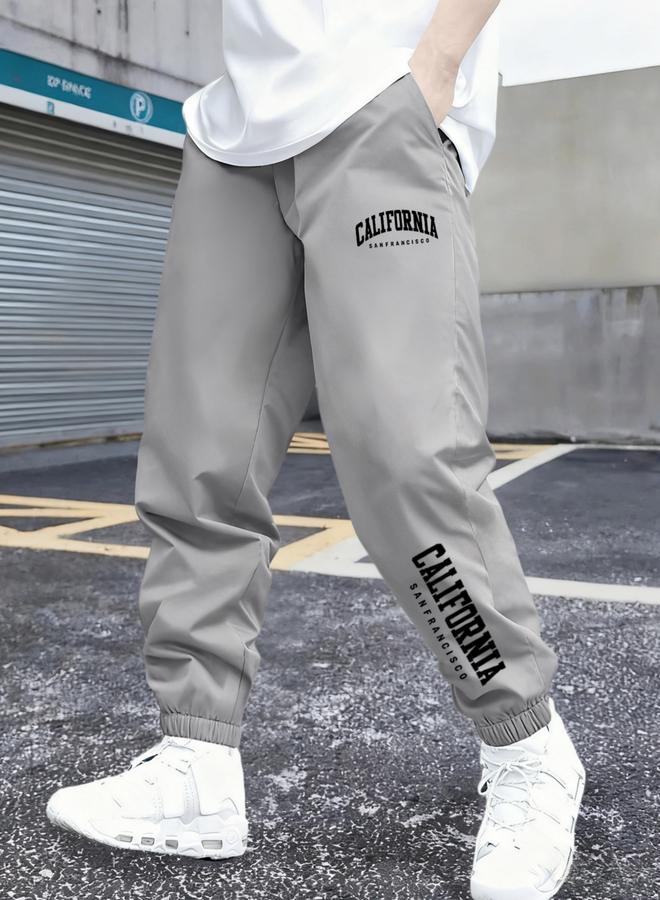 Take Two Boys Grey California Slogan Tapered Track Pants - Image 2