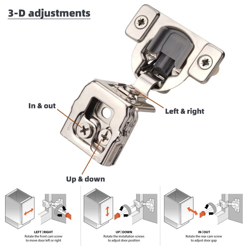 Decobasics 40 Pack 1-3/8"" Overlay Soft Close Cabinet Hinges For Kitchen Cabinets -Satin Nickel Self Closing Kitchen Cabinet Hinges Concealed With Built-In Soft Close Hinges Damper -3 Way Adjustability - Image 5