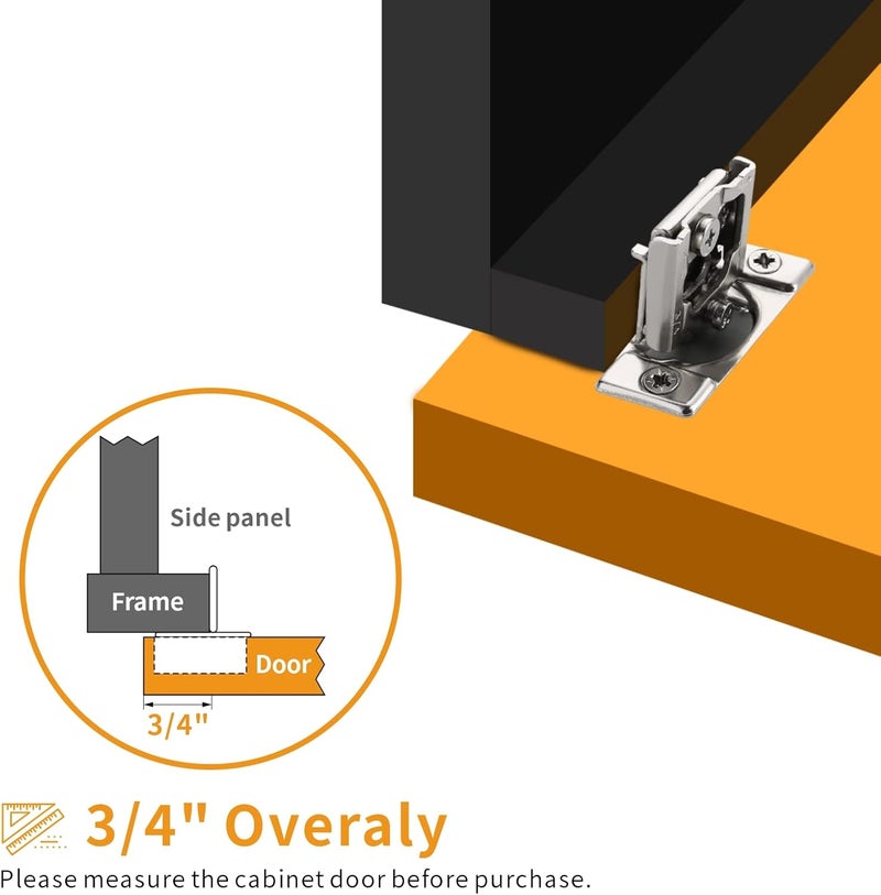 Chibery 50 Pack 3/4" Overlay 3D Soft Close Concealed Hinge for Face Frame Door, Smooth Slow Self Closing Hinges, Satin Nickel, Hidden 105° Open Angle Stainless Steel Hinge for Kitchen Cabinet Door - Image 5