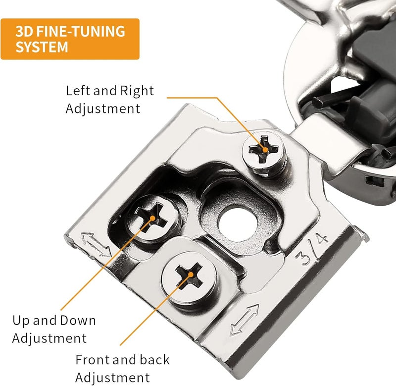 Chibery 50 Pack 3/4" Overlay 3D Soft Close Concealed Hinge for Face Frame Door, Smooth Slow Self Closing Hinges, Satin Nickel, Hidden 105° Open Angle Stainless Steel Hinge for Kitchen Cabinet Door - Image 4