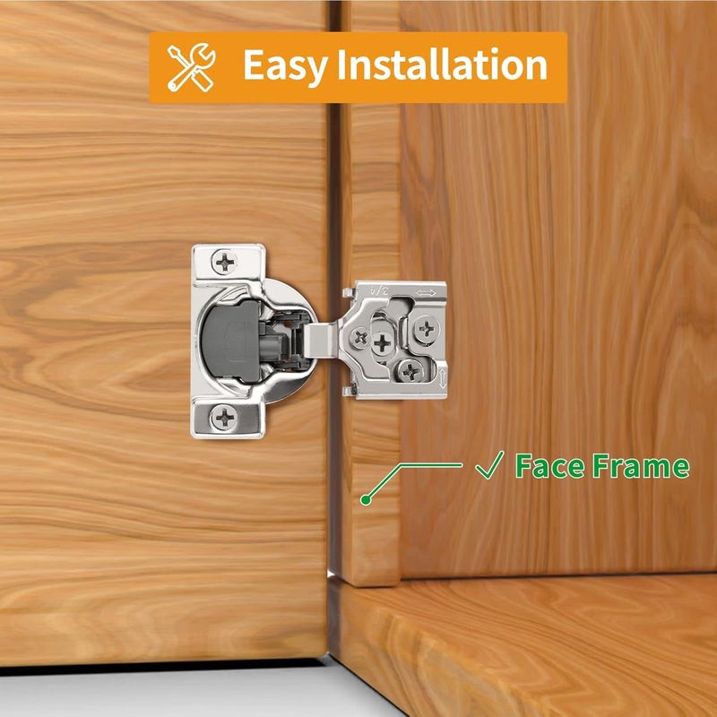 Chibery 50 Pack 3/4" Overlay 3D Soft Close Concealed Hinge for Face Frame Door, Smooth Slow Self Closing Hinges, Satin Nickel, Hidden 105° Open Angle Stainless Steel Hinge for Kitchen Cabinet Door - Image 2