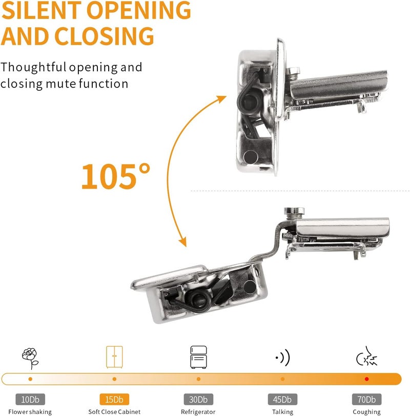 Chibery 50 Pack 3/4" Overlay 3D Soft Close Concealed Hinge for Face Frame Door, Smooth Slow Self Closing Hinges, Satin Nickel, Hidden 105° Open Angle Stainless Steel Hinge for Kitchen Cabinet Door - Image 3