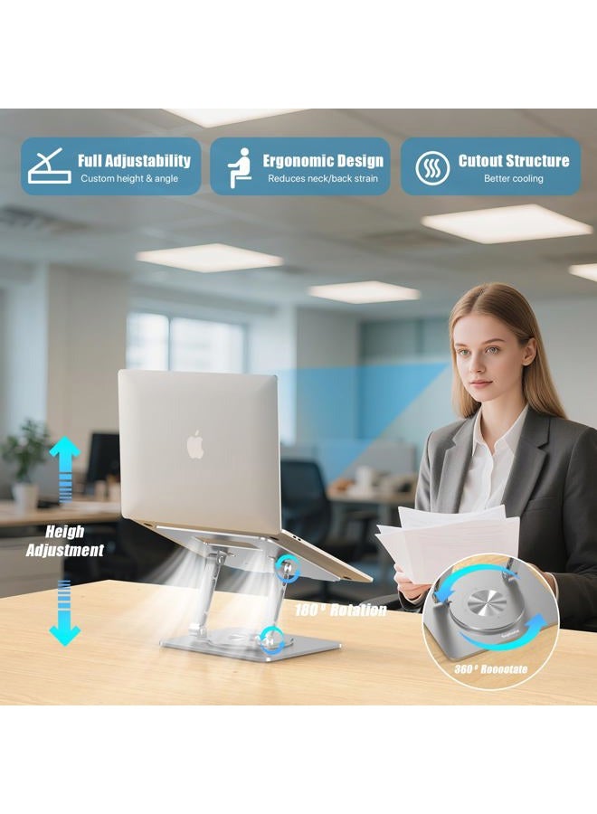 Sopholid 360° Swivel Laptop Stand - 2.5mm Heavy-Duty Aerospace Aluminum, Adjustable Height & Angle, Sturdy Yet Lightweight，Ergonomic Desk Mount for 10-17" MacBook/Dell/HP,Silver - Image 2