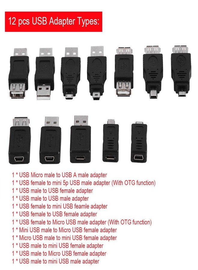 ZERONE 12Pcs USB Adapter Kit, USB 2.0 Male to Female/Micro/Mini OTG Connectors Set for Phone, Tablet, Camera, PC and Data Transfer - Image 4