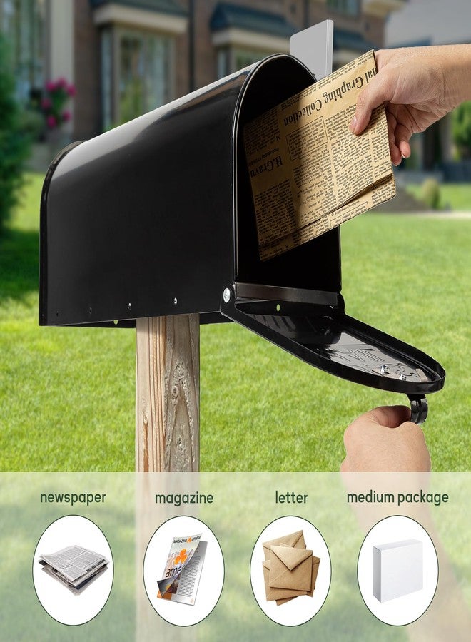 RAINHOL Black Post-Mount Mailboxes for Outside, RAINHOL Metal Mailbox, Galvanized Steel Outside Mailboxes, Medium Capacity, 20 x 8.7 x 6.7 Inches - Image 2