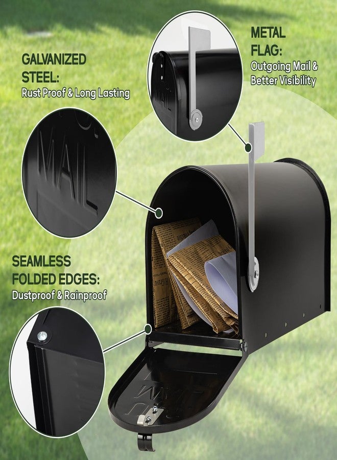 RAINHOL Black Post-Mount Mailboxes for Outside, RAINHOL Metal Mailbox, Galvanized Steel Outside Mailboxes, Medium Capacity, 20 x 8.7 x 6.7 Inches - Image 3