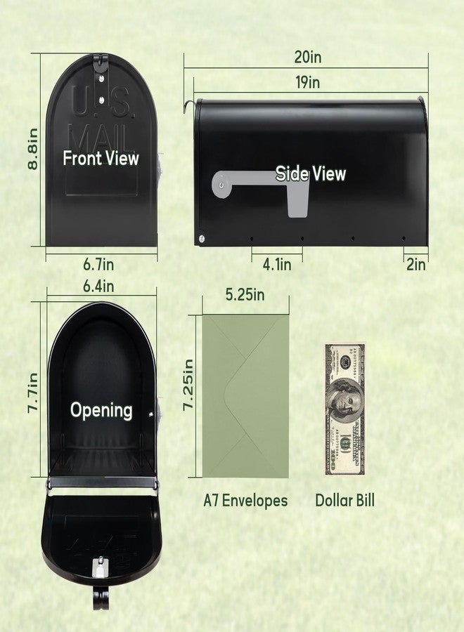 RAINHOL Black Post-Mount Mailboxes for Outside, RAINHOL Metal Mailbox, Galvanized Steel Outside Mailboxes, Medium Capacity, 20 x 8.7 x 6.7 Inches - Image 4
