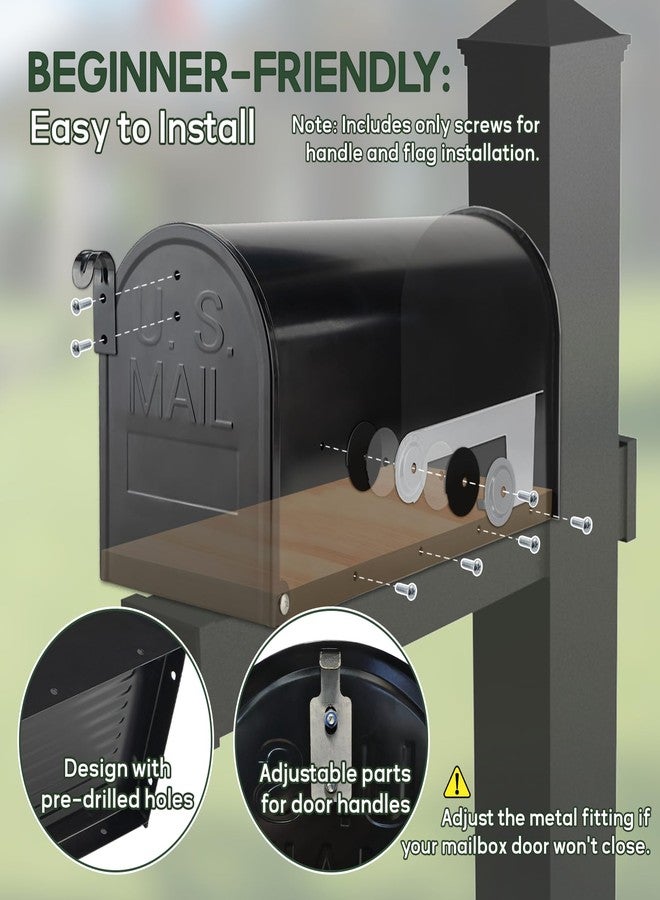 RAINHOL Black Post-Mount Mailboxes for Outside, RAINHOL Metal Mailbox, Galvanized Steel Outside Mailboxes, Medium Capacity, 20 x 8.7 x 6.7 Inches - Image 5
