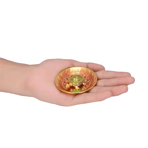 Gellon Brass Turtle Kachua for Good Luck, Yantra, Shri Yantra Kachua, Tortoise On Plate, Feng Shui Home Décor, Tortoise for Good Luck in Multicolor Gold Finish with Yantra On Turtle (Multicolor) - Image 5