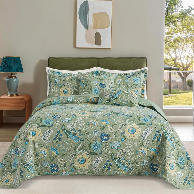 BEDIFANY Farmhouse Queen Quilt Bedding Set - Cotton Lightweight Bedspread with Floral Pattern, 90x98 Inch All Season Coverlet Set, 3 Piece (Quilt + 2 Pillow Shams) - Image 1