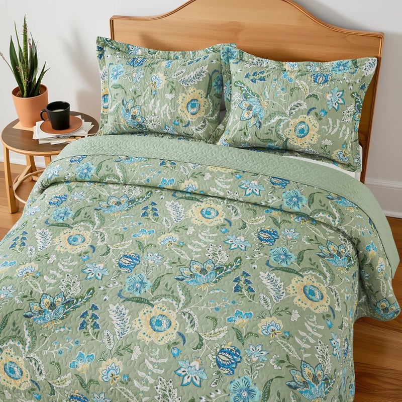 BEDIFANY Farmhouse Queen Quilt Bedding Set - Cotton Lightweight Bedspread with Floral Pattern, 90x98 Inch All Season Coverlet Set, 3 Piece (Quilt + 2 Pillow Shams) - Image 3