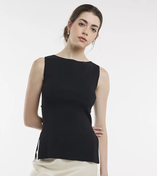 بي سي بي جي BCBG SLEEVELESS KNIT BLOUSE WITH DETAILING