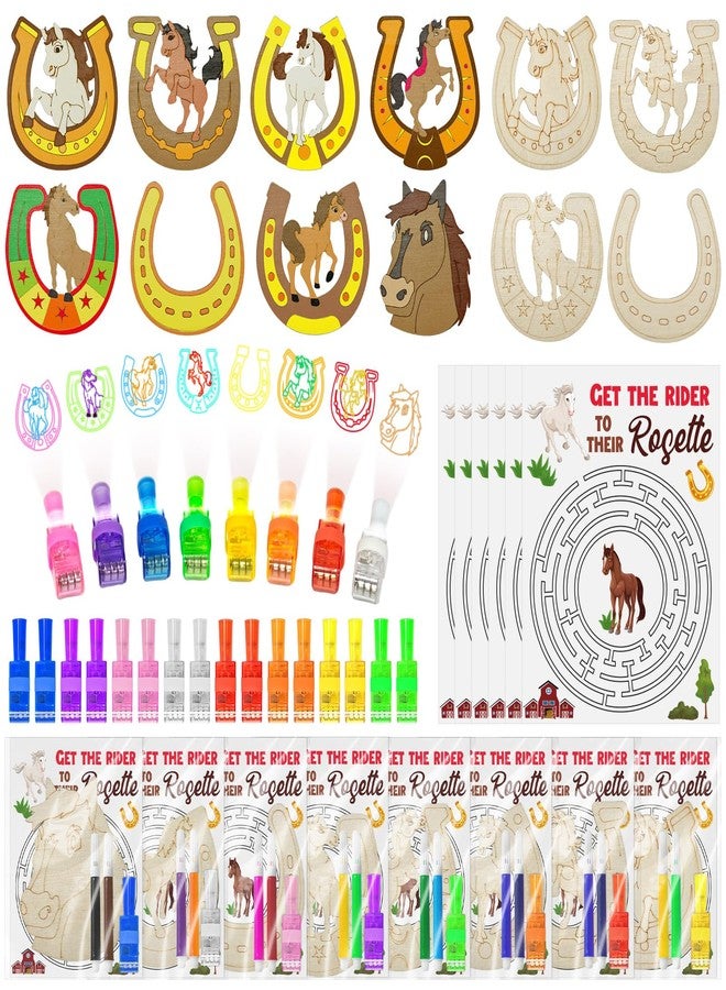 Cinrobiye 144 PCS Horse Party Favors DIY Horseshoes Wooden Craft Kit, Rodeo Horse Goodie Bag Fillers Pinata Fillers Prize Bulk for Barn Western Cowboy Birthday Party Supplies - Image 1