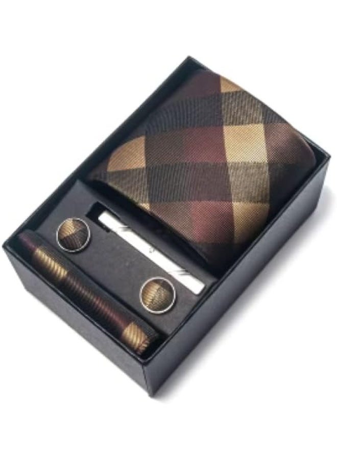 Luxury Men's Tie Set, 4 Pieces - Handcrafted from Imported Materials - Includes Pocket Square, Cufflinks, Tie Clip - Classic Design with a Modern Touch - Gift Box Available for Special Occasions - Image 1