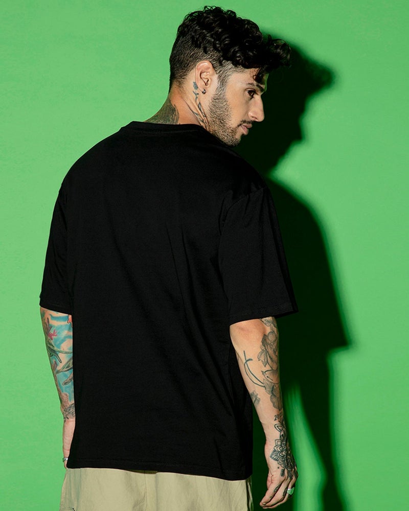 bewakoof Men's Black Chill Guy Graphic Printed Oversized T-shirt - Image 4