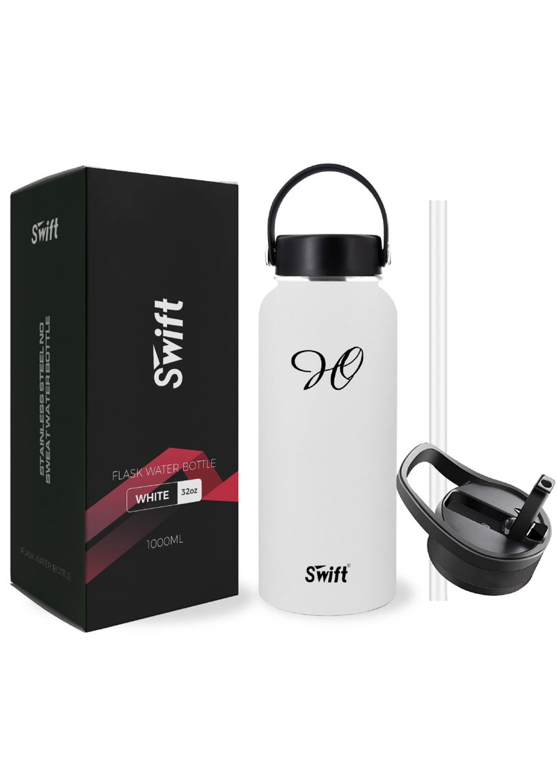 Swift 1L Stainless Steel Flask Water Bottle with Straw and 2 Lids, Reusable Wide Mouth Travel Thermo Water Mug for Gym, Sports, Camping,  Traveling 1000ml  - Image 1