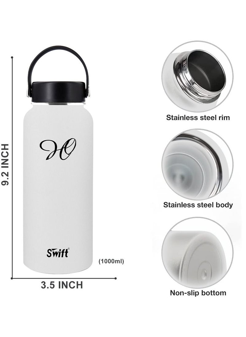 Swift 1L Stainless Steel Flask Water Bottle with Straw and 2 Lids, Reusable Wide Mouth Travel Thermo Water Mug for Gym, Sports, Camping,  Traveling 1000ml  - Image 2