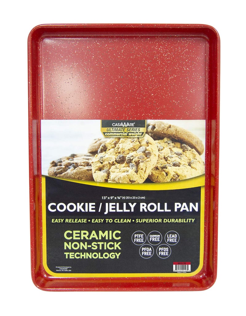 casaWare 13 x 9 x 1Inch Ultimate Series Commercial Weight Ceramic NonStick Coating CookieJelly Roll Pan Red Granite