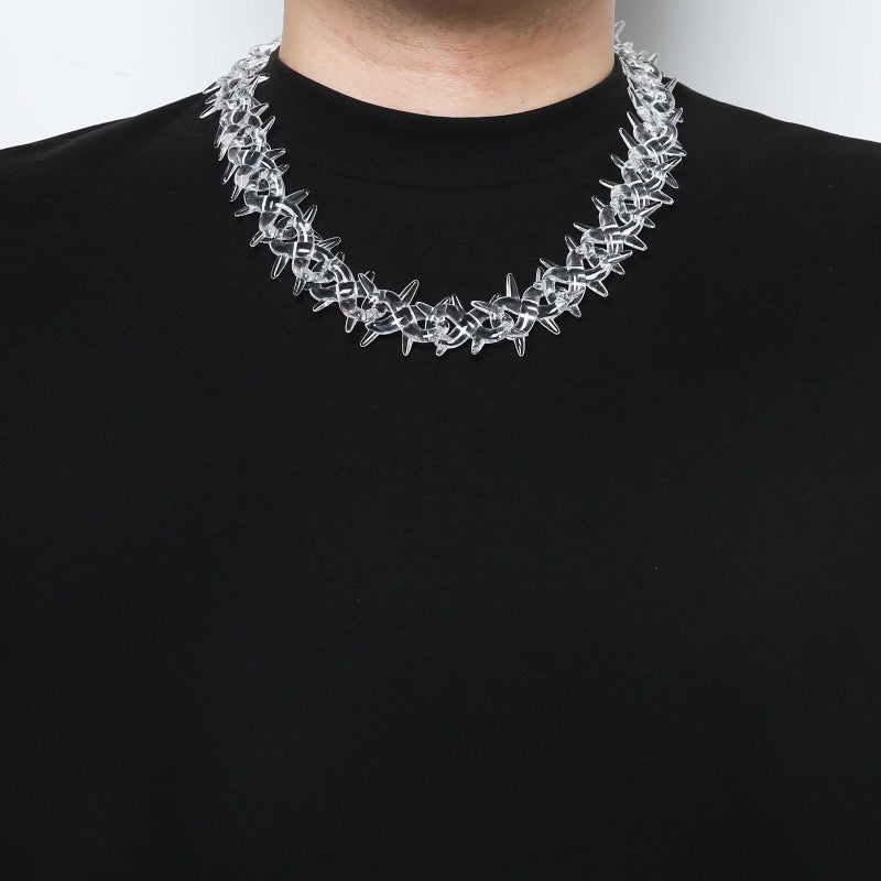 HZMAN Chunky Transparent Acrylic Spike Necklace for Men Goth Choker Collar - Image 2
