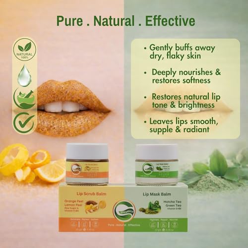 Greenviv Orange & Lemon Lip Scrub + Matcha & Green Tea Lip Mask for Dull & Dry Lips, Removes Dead Skin & Smoothens Lips | 20 g, Pack of 2 - Image 3