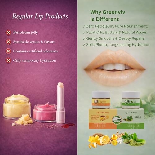 Greenviv Orange & Lemon Lip Scrub + Matcha & Green Tea Lip Mask for Dull & Dry Lips, Removes Dead Skin & Smoothens Lips | 20 g, Pack of 2 - Image 5
