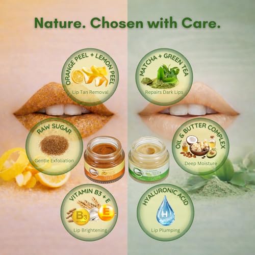 Greenviv Orange & Lemon Lip Scrub + Matcha & Green Tea Lip Mask for Dull & Dry Lips, Removes Dead Skin & Smoothens Lips | 20 g, Pack of 2 - Image 4