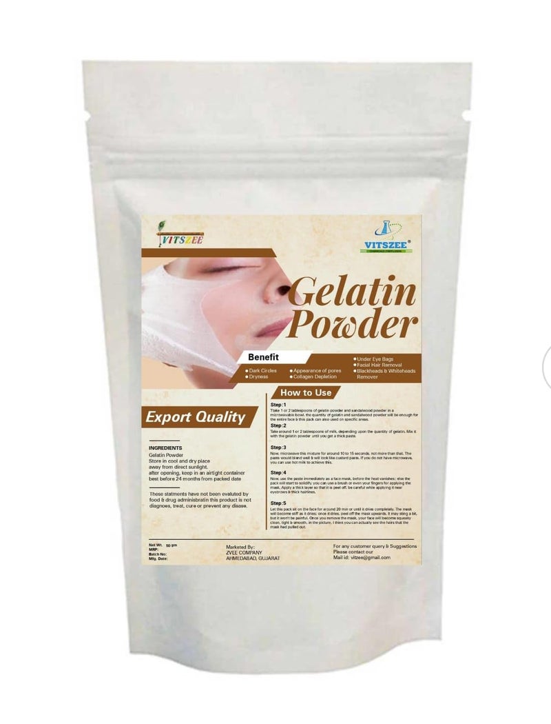 VITSZEECARE Gelatin powder 50gm DIY face mask pack HairPeel Off Mask Removal Gelatin powder 50gm - Image 1
