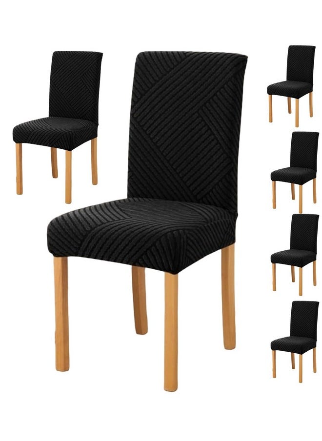 Styleys Styleys Jacquard Chair Cover Stretch Removable Washable Dining Chair Cover Protector Seat Slipcover (Pack of 6, Black, JDMC8)  - Image 1