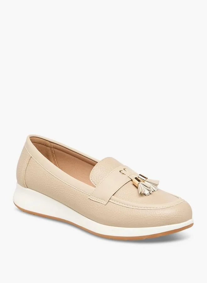 Flora Bella By Shoexpress Textured Slip-On Loafers with Tassel Accent