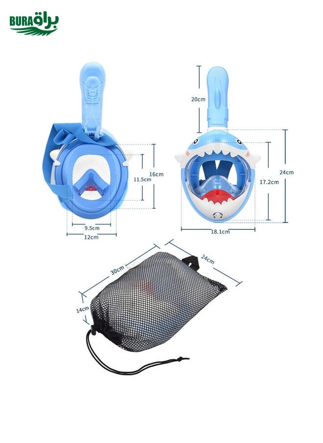 BURAQ - Cartoon Kids Full Dry Diving Mask Swimming Anti-Fog Snorkeling Mask, Size: XS(Shark Blue) - Image 1