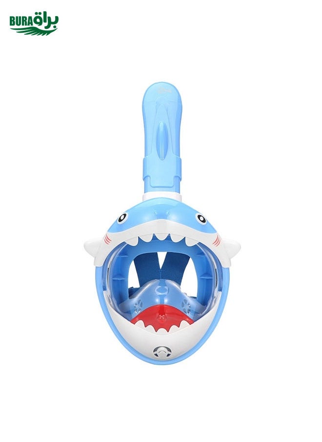 BURAQ - Cartoon Kids Full Dry Diving Mask Swimming Anti-Fog Snorkeling Mask, Size: XS(Shark Blue) - Image 1