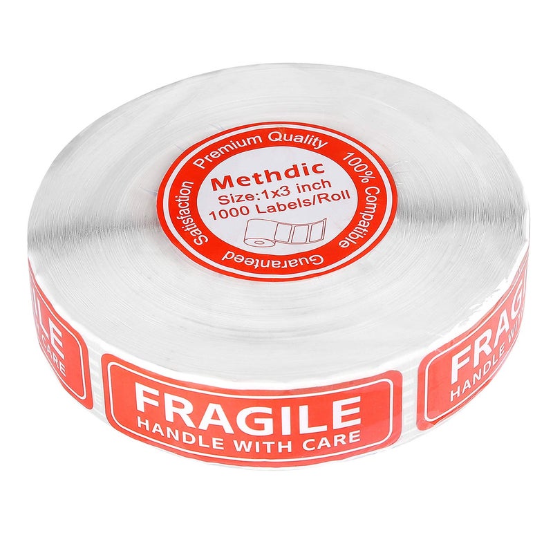 Methdic Fragile Stickers - 1"x 3" Strong Adhesive Fragile Labels 1 Roll/1000 Labels(Handle with Care,Fragile) Stickers for Shipping and Moving - Image 3