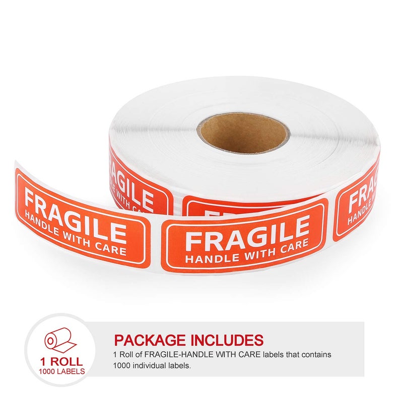 Methdic Fragile Stickers - 1"x 3" Strong Adhesive Fragile Labels 1 Roll/1000 Labels(Handle with Care,Fragile) Stickers for Shipping and Moving - Image 2