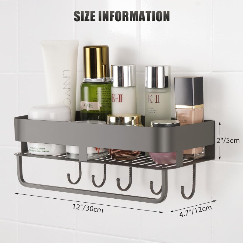 CIBOTIES Shower Caddy, 11.8 inch Stainless Steel Shower Shelves for Inside Shower with Hooks & Towel Bar - Space-Saving Bathroom Organizers and Storage for Showers, Kitchens - Image 3