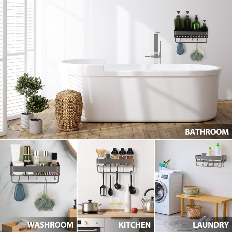 CIBOTIES Shower Caddy, 11.8 inch Stainless Steel Shower Shelves for Inside Shower with Hooks & Towel Bar - Space-Saving Bathroom Organizers and Storage for Showers, Kitchens - Image 4