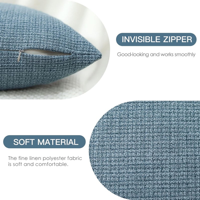 OTOSTAR Pack of 2 Throw Pillow Covers 20x20 Inch Linen Blue Pillowcases Farmhouse Decorative Solid Pillow Covers 50x50 cm Square Cushion Case for Home Decor Sofa Couch Bed (Blue) - Image 2